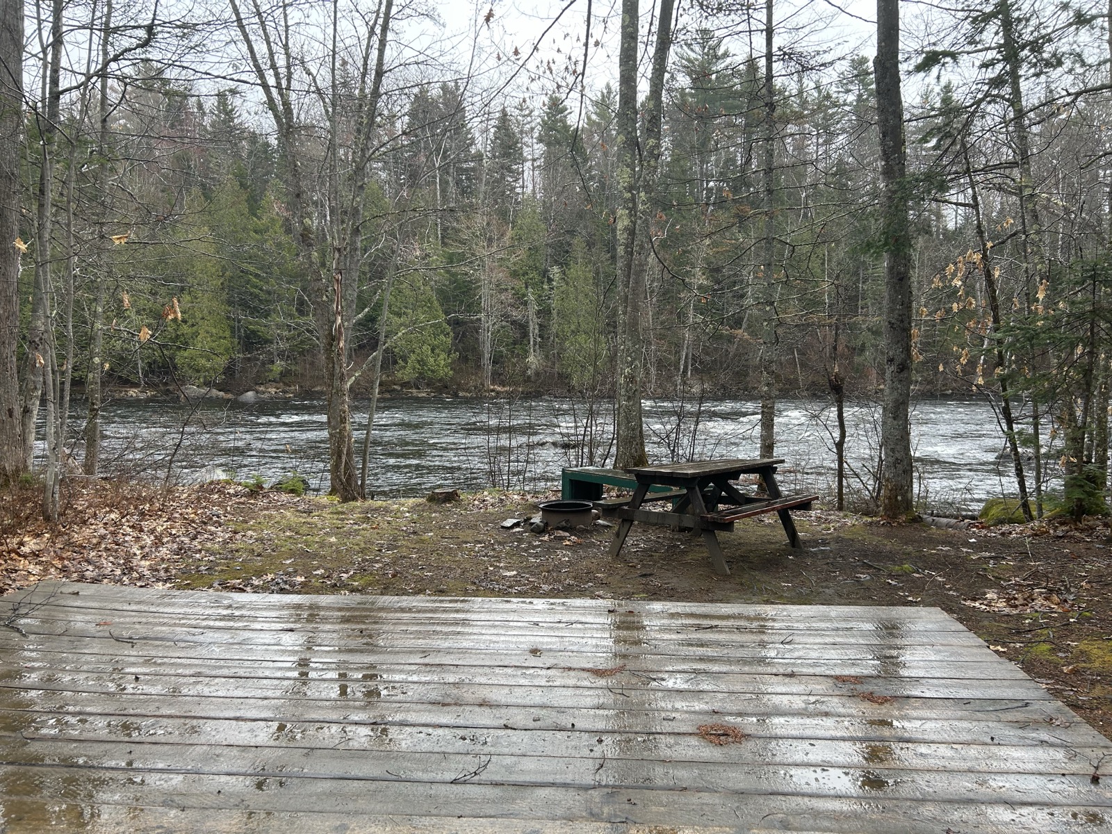 Platformed camping area near the river at North Waters Campground